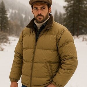 Eddie Bauer Vintage Heritage Goose Down Tan Puffer Zip up Jacket